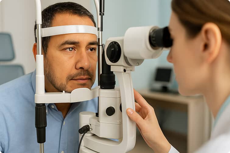 Examen de la vista en consulta oftalmológica.